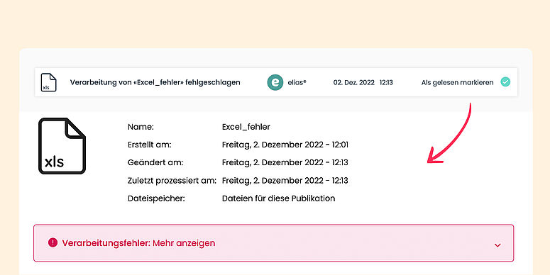 Benachrichtigungsbeispiel zur Fehlermeldung 